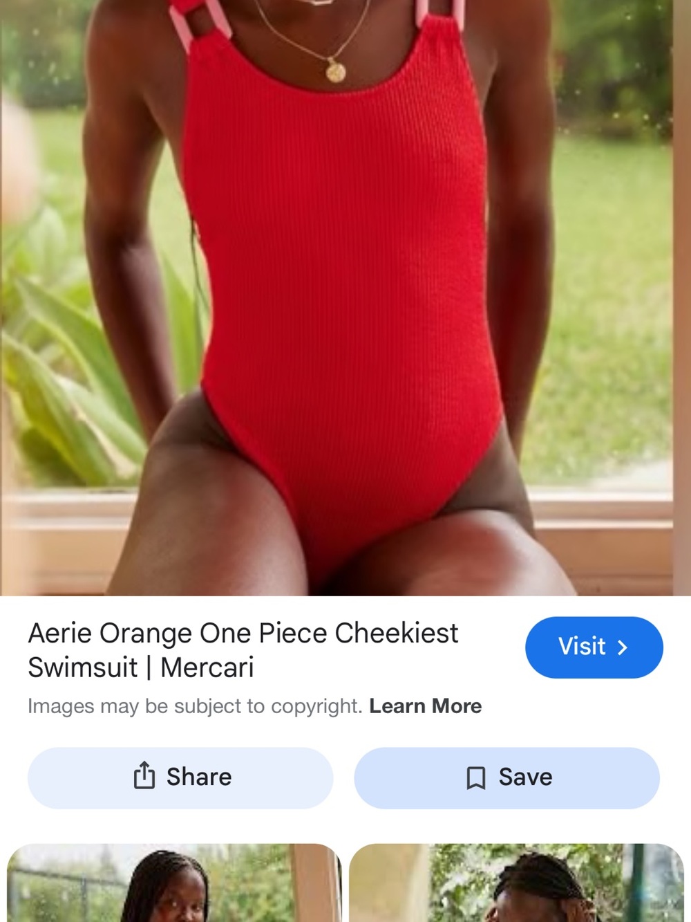 aerie Coral-Red Ribbed Cheeky One-Piece Swimsuit